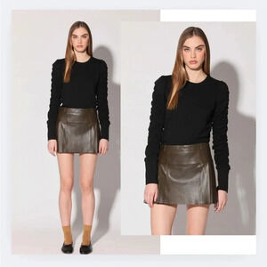 Walter Baker “Dot” Black Jersey Knit Ruched Long Sleeve Blouse Size Medium